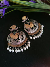 Dual Tone Silver Oxidized Moon Balli Dangler Earrings – Elegant Design | Sarichka